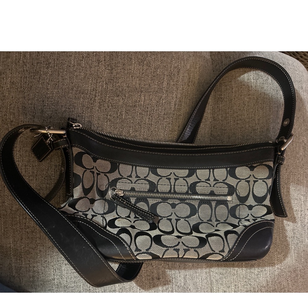 vintage Coach Hamptons Hobo bag brown beige Signature jacquard canvas leather